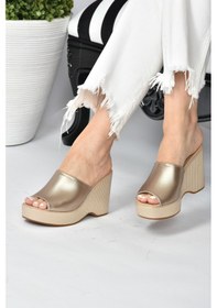 Resim Fox Shoes Altın Dolgu Topuklu Kadın Terlik K250101509 