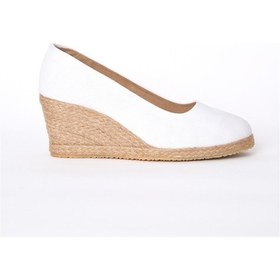 Resim Beyaz Keten Espadril Dolgu Topuk 