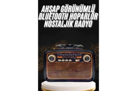 Resim S'82 Nostaljik Görünümlü Ahşap Radyo Tf Sd Usb Girişli Led Fener Işıklı 