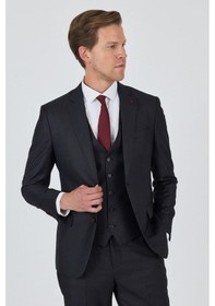 Resim İmza Düz Filafil Mono Yaka Tam Astar Yelekli 6 Drop Slim Fit Takım Elbise 1001250171 Koyu Antrasit 
