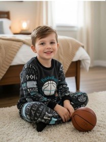 Resim Zekids Erkek Çocuk Basketball Baskılı Polar Pijama Takımı-16815 Renklı 