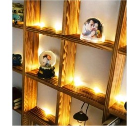 Resim Çınaroğlu AVM Doğal Ahşap LED Işıklı Çoklu Raf Dekoratif Duvar Kitap Rafı 