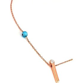 Resim Nazar Boncuklu ve Zirkon Taş Detaylı Gümüş Rose I Harfi Kolye (473206219) 