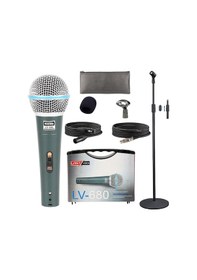 Resim Lastvoice Lv-680STM Kablolu Dinamik Mikrofon Seti (Boy Stand Cüzdan Çift Kablo Sünger Tutacak) 