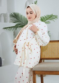 Resim Lolly Babies Lohusa Pijama Takımı | Kırmızı Kalp | Pamuklu - M 