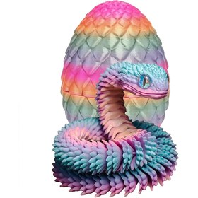 Resim 3D Baskılı Yılan ve Sürpriz Yumurta Seti, Eklemlerle - Renkli Ev ve Ofis Dekoratif Masa Süsleri, Çeşitli Oda Dekorasyonları için Uygun, Halloween, Noel, Şükran Günü Hediyeleri için Uygun. Göz Rengi Rastgele 