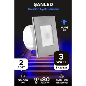 Resim ŞANLED 3W Koridor Ayak Radar Sensörlü Led Geçmeli Spot Aydınlatma 2 Adet 