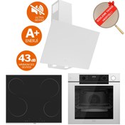 Resim Ferre FryArt & Buharlı Focus Sessiz Davlumbaz Elektrikli Beyaz Ank. Set (D078-SA + MS261 + QEP64CB) 