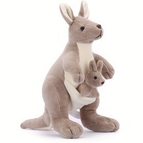 Resim Sevimli Simülasyon Kanguru Peluş Oyuncaklar Yumuşak Dolgulu Hayvanlar Peluş Oyuncak Komik Anne Kanguru ve Bebek Kanguru Peluş Bebek Tatil ve Doğum Günü Hediyeleri Kızlar ve Erkekler İçin 