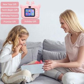 Resim Akozon Çocuk Dijital Kamera Seti, 32GB Kart Ve Okuyucu, 20MP, 1080P Video, Renkli 2' Ekran, USB Şarj, AI Yüz Tanıma, Otomatik Karartma (Pembe Sarı) 