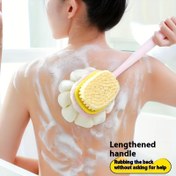 Resim 1 Adet Uzun Saplı Duş Vücut Fırçası ve Lufa – Kavisli Sırt Temizleyici, Peeling ve Masaj için Açık Bej Bakım – Erkekler & Kadınlar için 2'si 1 Arada Banyo Aleti, Pembe & Sarı Tasarım, Peeling Süngeri, Dayanıklı Sünger, Yumuşak Ağ Örgülü 