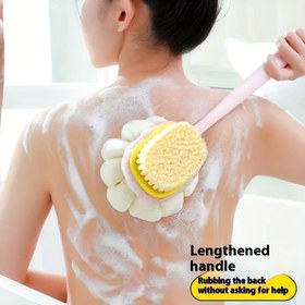 Resim 1 Adet Uzun Saplı Duş Vücut Fırçası ve Lufa – Kavisli Sırt Temizleyici, Peeling ve Masaj için Açık Bej Bakım – Erkekler & Kadınlar için 2'si 1 Arada Banyo Aleti, Pembe & Sarı Tasarım, Peeling Süngeri, Dayanıklı Sünger, Yumuşak Ağ Örgülü 