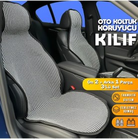 Resim Hyundai I10 Uyumlu Koltuk Kılıfı Minder Çizgili Füme Beyaz 2+1 Ön Arka Set 