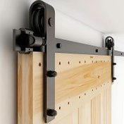 Resim 1 Takım Ağır Hizmet Tipi Ahşap Kapı Donanım Seti - Mat Siyah/Metalik Raylı Düşük Tavan Kayar Kapı Sistemi, Sessiz Kızaklar ve Kolay Montaj ile Modern/Rustik Tarzda (Tek Panel, Tel Gerektirmeyen), Modern Ahır Kapısı 