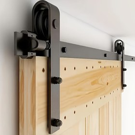 Resim 1 Takım Ağır Hizmet Tipi Ahşap Kapı Donanım Seti - Mat Siyah/Metalik Raylı Düşük Tavan Kayar Kapı Sistemi, Sessiz Kızaklar ve Kolay Montaj ile Modern/Rustik Tarzda (Tek Panel, Tel Gerektirmeyen), Modern Ahır Kapısı 