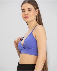 Resim Aurafit Kaplı Arkası Çapraz Derin Dekolte İp Askılı Spor Sütyeni/ Mavi 