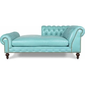 Resim Hanel Mobilya Pipa Chesterfield Chester Dinlenme Koltuğu Mavi Suni Deri 