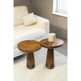 Resim Wood Wooden 2’Li Set Fitilli Mantar Yan Sehpa Modern Açık Ceviz Renk Fiskos 