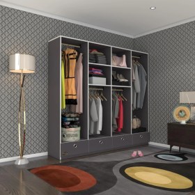 Resim Kenzlife giysi dolabı 4 bölmeli 4 çekmeceli kamil 182*200*42 gri dolap kapaksız 