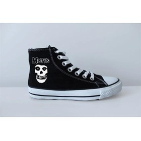 Resim Aesthia Misfits Skull Baskı Siyah Kanvas Ayakkabı 