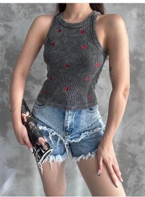 Resim Biçomi Kalp Nakışlı Bluz Antrasit 