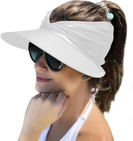 Resim Valkyrie Kadın Geniş Siperlikli Güneş Şapkası - UV Korumalı Açık Üst Vizör Plaj Spor Tenis Golf Şapkası Beyaz 