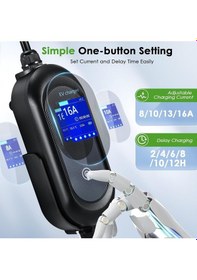 Resim Fnrıds Standlı Elektrikli Araç Şarj İstasyonu Ayarlanabilir Akım 8-16a 3,68 Kw, 6 M Dijital Ekran 