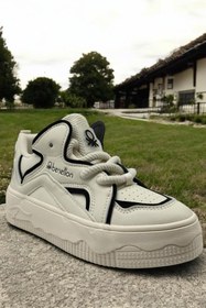 Resim Benetton BNI-10100 Bej Renk Siyah Detaylı Kadın Sneaker Tam Ortopedik Günlük Kadın Spor Ayakkabı 