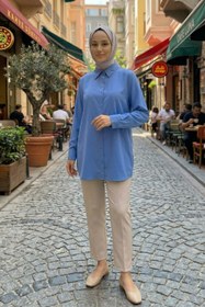 Resim adamila Kadın Dubai Kumaş Tesettür Tunik Düğmeli Klasik Kesim Rahat Kalıp Günlük Ofis Basic Kadın Tunik 