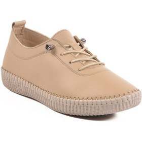 Resim Pepita Krem Hakiki Deri Anatomik Kadın Casual Ayakkabı 7230 Z Krem 