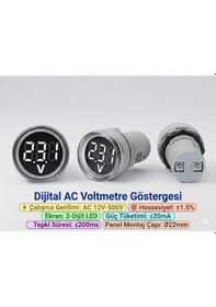 Resim Dijital Voltmetre - Ac12-500v - 22 Mm - Beyaz 