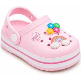 Resim RS Riva Shoes Kız Çocuk Kreş Havuz Bahçe Terlik | Gökkuşağı ve Harf Aksesuarlı Hafif Günlük Terlik 