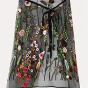 Resim Kadınların Çiçek Desenli Şeffaf Üst Katman Etek - Bol Kesim, Geometrik Desen, Tüm Mevsimler İçin Ayarlanabilir Bağcıklı Bel, Hafif ve Nefes Alabilir, Günlük veya Şık Kıyafetler İçin Uygun, Çok Yönlü Moda, Zarif Tasarım, Nazik 