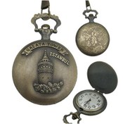 Resim Hediye Sahibi Retro Tasarımlı Quartz Galata Kulesi Kabartmalı Zincirli Köstekli Cep Saati 