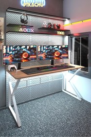Resim TEKATEL Oyuncu Masası Bilgisayar Masası Ofis masası Metal ayaklı Çalışma Masası Çam - Beyaz 140X60 