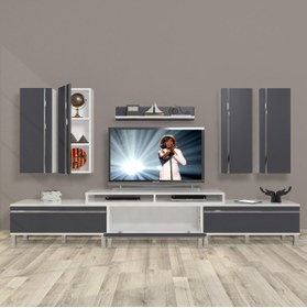 Resim Decoraktiv Ekoflex 8d Mdf Krom Ayaklı Tv Ünitesi Tv Sehpası - Beyaz - Antrasit 