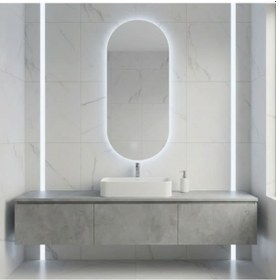 Resim 50x112 Cm Modern Oval Led Banyo Aynası Dokunmatik, Dim Edilebilir 6500k Beyaz Işık Beyaz 