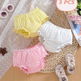 Resim Yaz için bebek kız giyiminde 3 adet fiyonk detaylı düz renk şort, rahat lastikli bel altları 