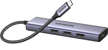 Resim Type-C to 4K/30Hz HDMI 3*USB 3.0 100W PD Güç Girişi Çoklayıcı Hub Adaptör Ugreen