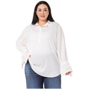 Resim Büyük Beden Kolları Bağlama Detaylı Beyaz Gömlek-beyaz Beyaz 