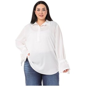 Resim Büyük Beden Kolları Bağlama Detaylı Beyaz Gömlek-beyaz Beyaz 