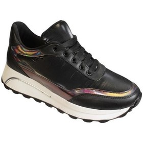 Resim Yazkış Kadın Siyah Paraşüt Kumaş Bağcıklı 4cm Kalın Taban Fashıon Spor Ayakkabı 001 