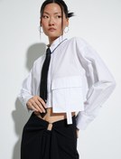 Resim Crop Poplin Gömlek Kargo Cepli Düğmeli Uzun Kollu Pamuklu 