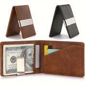 Resim Erkekler için Ultra-İnce Bifold Cüzdan, Para Klipsi, Kredi Kartı Tutucu ve Kimlik Penceresi ile - Minimalist Suni Deri Tasarım, Siyah, Kredi Kartı Tutucu | Şık Cüzdan Tasarımı | Cüzdan 
