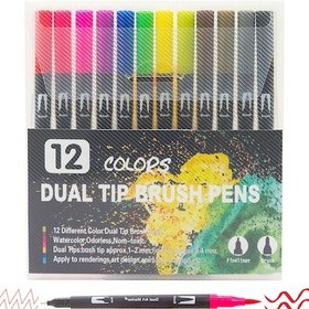 Resim Fosenze 12 Renkli Çift Uçlu Suluboya Kalemi - Yumuşak Fırça 1-2mm Ve İnce Uç 0.4mm - Detay Çizim, Boyama, Gönüllü Notlar İçin Pp Kutulu Set 5830 