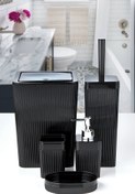 Resim vipgross 5'li Kare Çizgili Banyo Takımı Siyah - 5 Parça Lüx Banyo Seti 