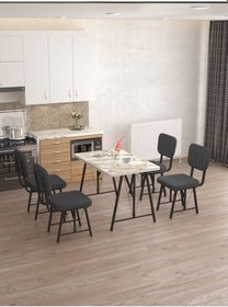 Resim Mygusi Hayat 4 Sandalyeli Yemek Masa Takımı Beyaz Mermer Efes Antrasit 