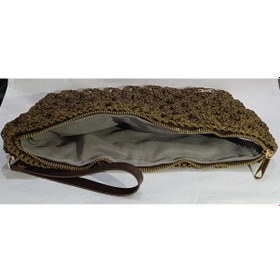Resim Özel Desenli Örgü Clutch Çanta Haki Yeşil 