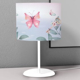 Resim instababyrooms Pembe Mavi Kelebek Desenli Çocuk Odası Dijital Baskılı Çocuk Odası Masaüstü Abajur Avize 