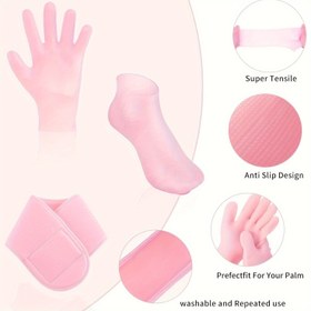 Resim Silikon Jel Nemlendirici Eldiven Çorap Seti - 1 Çift El Çorabı ve 1 Çift Ayak Çorabı, Kokusuz, Süper Gerilebilir, Kaymaz, Kuru ve Çatlak Ciltler İçin Mükemmel Uyum, Ayak ve Elleri Yumuşatmak İçin Yeniden Kullanılabilir Spa Çorapları 
